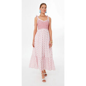 Pink City Prints Rose Meadow Red Block Jessica Maxi Dress Smocked Tuckernuck M